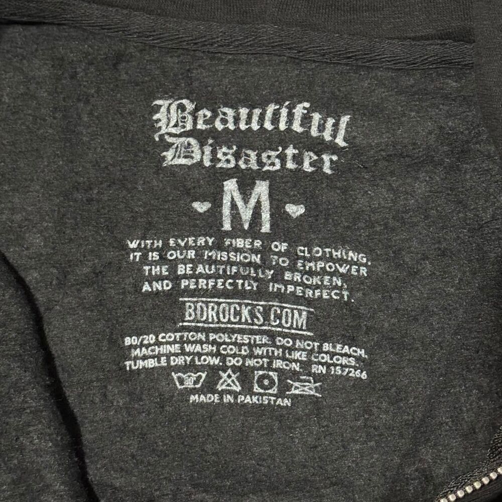 Beautiful Disaster Full Zip Up Hoodie Black Medium - Picture 6 of 8